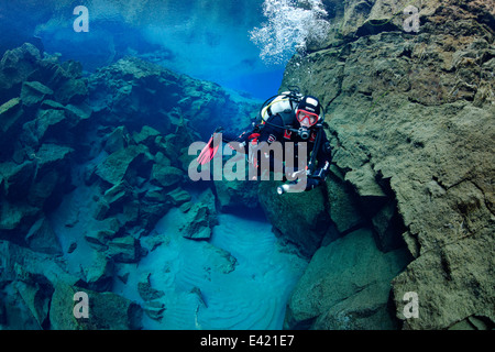 Silfra, Silfra - Süßwasser Riss zwischen den Kontinenten, Kathedrale, Silfra, Thingvellir Nationalpark, Island Stockfoto