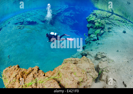 Silfra, Silfra - Süßwasser Riss zwischen den Kontinenten, Kathedrale, Lagune, Silfra, Thingvellir Nationalpark, Island Stockfoto