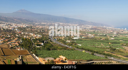 La Orotava-Tal vom Mirador de Humboldt, Teneriffa, Kanarische Inseln. Stockfoto