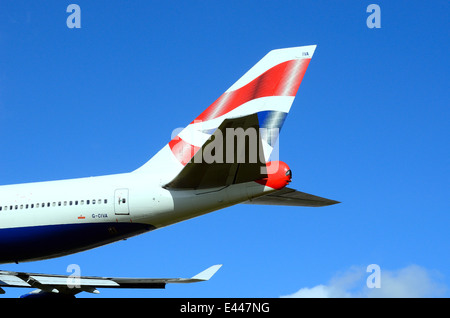 Höhenleitwerk von British Airways Jumbo jet Stockfoto