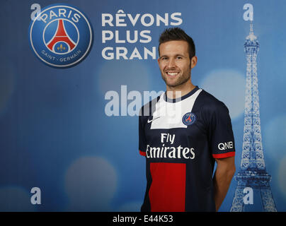 Französischen Mittelfeldspieler Johan Cabaye verbindet Paris Saint Deutsch einen Vertrag über drei Jahre bis zum Juni 2017 Featuring: Yohan Cabaye wo: Paris, Frankreich: 29. Januar 2014 Stockfoto