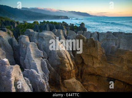 Pancake Rocks in Punakaiki, gesehen vom Aussichtspunkt, West Coast, Südinsel, Neuseeland Stockfoto