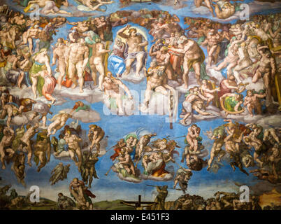 Das jüngste Gericht, Wandmalerei von Michelangelo in der Sixtinischen Kapelle, Vatikanische Museen, Vatikan, Rom, Lazio, Italien Stockfoto