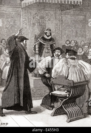 Andrew Melville vor dem schottischen Privy Council in Februar 1584 rügend Bischöfe im Beisein von James VI. Stockfoto