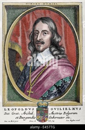 Erzherzog Leopold Wilhelm von Österreich (1614-1662). Österreichische militärische Befehlshaber. Porträt. Gravur. Farbige. Stockfoto