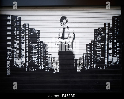 Tony Wilson Graffiti auf Auslöser im nördlichen Viertel Manchester UK Stockfoto