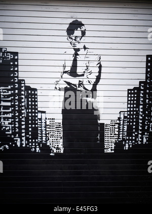 Tony Wilson Graffiti auf Auslöser im nördlichen Viertel Manchester UK Stockfoto