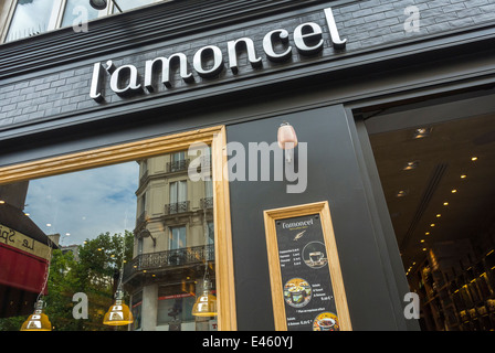 Paris, France, Shopping in Les Halles Gebiets, französische Trockenfrüchten und Nüssen Store, 'L'Amoncel' Detail Zeichen, Ladenfront Stockfoto