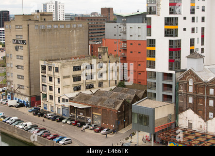 Blick vom Stoke Quay, Ipswich Luftaufnahme, Gebäude auf Wherry Kai laufen. Juni 2014 Stockfoto