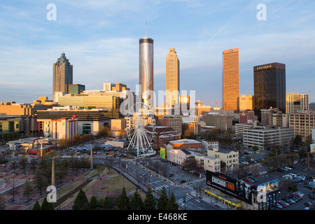 Skyline der Stadt und erhöhten Aussicht Downtown, Centennial Olympic Park, Atlanta, Georgia, Vereinigte Staaten von Amerika Stockfoto