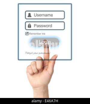 Hand drücken Login Box form UI-Element auf weißem Hintergrund Stockfoto