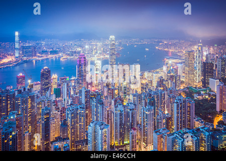 Hongkong Skyline der Stadt vom Victoria Peak. Stockfoto