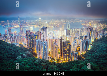 Hongkong Skyline der Stadt vom Victoria Peak. Stockfoto