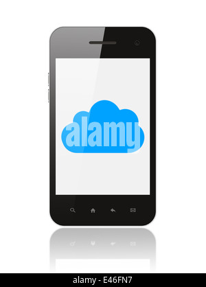 Smart Phone mit Cloud Computing Konzept auf weißem Hintergrund Stockfoto