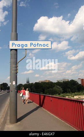 Die meisten Slasko-Dabrowski Brücke über die Weichsel zu Stadtteil Praga in Warschau in Polen Stockfoto