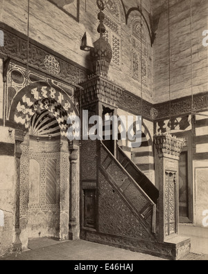 Caire. Chaire et Sanctuaire de Kaït-Bey Minbar und Mihrab in der Moschee von Kait Bey, Kairo, ca. 1885 Stockfoto