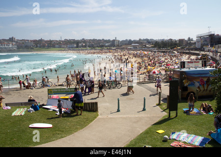 Bondi Beach an einem geschäftigen Tag vom nördlichen Ende gesehen, Sydney. New South Wales NSW, Australien Stockfoto