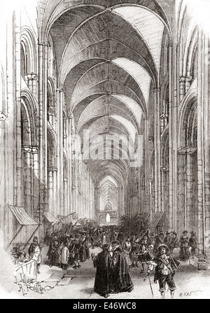 Innenraum der alten St. Pauls Cathedral, London, England vor seiner Zerstörung im großen Feuer von 1666. Stockfoto