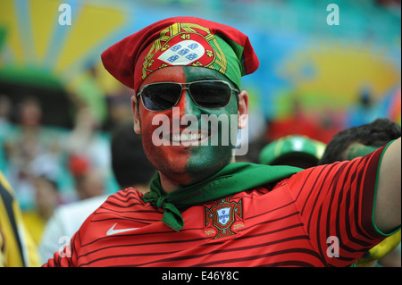 WM 2014, Salvador da Bahia, Portugiesischer Fan, Deutschland gegen Portugal. Nur zur redaktionellen Verwendung. Stockfoto