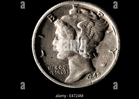 USA 1942 Mercury Dime Münze in Studioumgebung Stockfoto