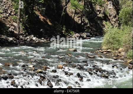 Der Durango und Silverton Eisenbahnstrecke durch den San Juan Mountains. Stockfoto