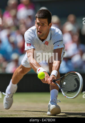 London, UK. 4. Juli 2014. Wimbledon, AELTC, Männer Halbfinale zwischen Novak Djokovic (SRB) und Grigor Dimitrov (BUL), Bild: Novak Djokovic Foto: Henk Koster/Tennisimages/Alamy Live News Stockfoto