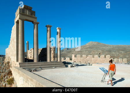 Griechenland, Rhodos, Lindos, Akropolis, Tempel der Athena Stockfoto