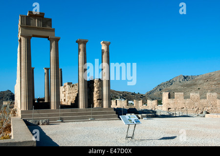 Griechenland, Rhodos, Lindos, Akropolis, Tempel der Athena Stockfoto