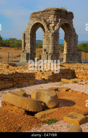 Caparra, Rundbogen Caparra (1. / 2. Jahrhundert n. Chr.), Zarza de Granadilla. Via De La Plata, Provinz Cáceres, Extremadura, Spanien Stockfoto