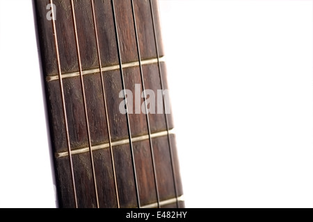 Farbdetails mit das Griffbrett der Gitarre. Stockfoto