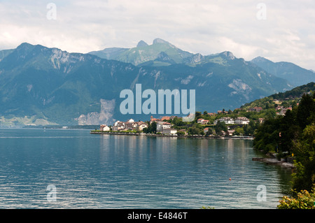 Saint-Gingolph, Haute-Savoie, auf am Genfer See an der Grenze zwischen Frankreich und der Schweiz Stockfoto