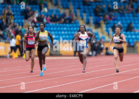 100m Frauen Heat 1, 2014 Sainsbury britischen Meisterschaften, Birmingham Alexander Stadion UK. Stockfoto