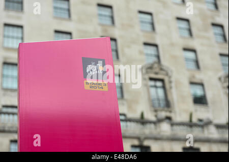 Piccadilly, London, UK. 5. Juli 2014. Spezielle Straßenkarten erscheinen im Zentrum von London vor der Tour de France am Montag. Bildnachweis: Matthew Chattle/Alamy Live-Nachrichten Stockfoto