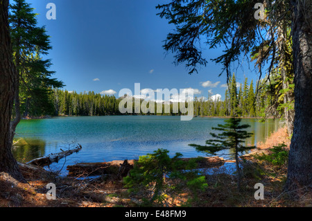 Eines der himmlischen Twin Lakes (eine zum Norden) in Oregon Sky Lakes Wilderness Stockfoto