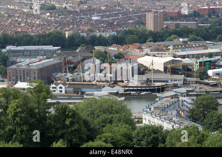 SS Great Britain und Bristol Docks gesehen von Cabot Tower, Brandon Hill Park, England, Großbritannien, Deutschland, UK, Europa Stockfoto