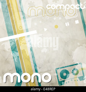 Plakat-Vorlage mit Retro-Kassette Klebeband und Welt Karte über Grunge Hintergrund Stockfoto