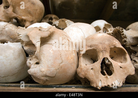 Schädel in "Killing Fields Choeung EK." Phnom Penh. Das bekannteste Denkmal der Killing Fields ist das Dorf Choeung Stockfoto