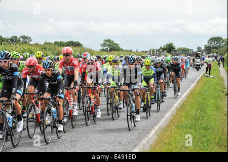 Green Hammerton, Yorkshire, Großbritannien. 6. Juli 2014. Das Hauptfeld auf der zweiten Etappe der Tour De France Kredit: Richard Burdon/Alamy Live News Stockfoto