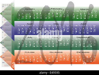 Vektor der Planung Diagramm des täglichen monatliche jährliche Kalender 2016. Stockfoto