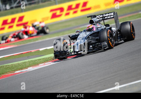 Jenson Button (GBR) in Aktion beim britischen Formel 1 Grand Prix, Silverstone im Vereinigten Königreich. Stockfoto