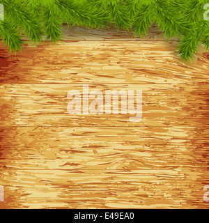 hölzerne Hintergrund mit Weihnachten Tanne. Gerasterte Kopie Stockfoto