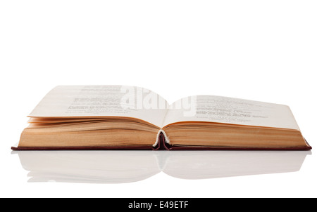 Offenes Buch isoliert auf weißem Hintergrund. Clipping-Pfad Stockfoto