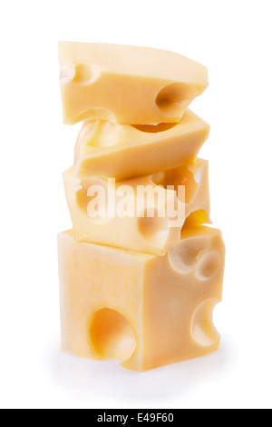 Stück Käse auf einem weißen Hintergrund isoliert Stockfoto