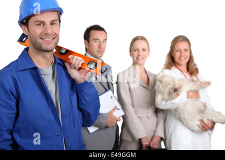 Vier Arbeiter in verschiedenen Berufen Stockfoto