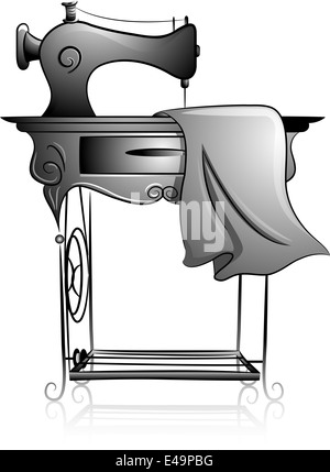 Symbol-Darstellung mit einem Pedal-Nähmaschine in schwarz / weiß gezeichnet Stockfoto