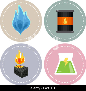Icon Illustration mit Quellen nicht erneuerbare Energie (Erdgas, Öl, Kohle und Kernenergie) Stockfoto