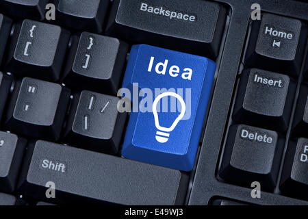 Schaltfläche mit Wort Idee und Symbol Glühbirne. Stockfoto