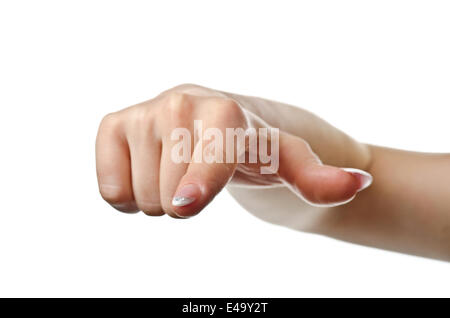 Zeigende Hand der Frau Stockfoto