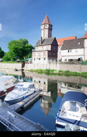 Spitzer Turm Tower, Tauber River, alte Stadt Wertheim, Main-Tauber-Kreis, Baden-Württemberg, Deutschland, Europa Stockfoto