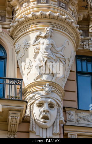 Art Nouveau Stilarchitektur lokal bekannt als Europa, Jugendstil, Riga, Lettland Stockfoto